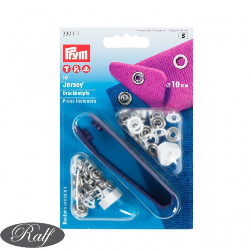 Set capse metalice 'Jersey' 10 mm finisaj alb si argintiu - Prym 390111